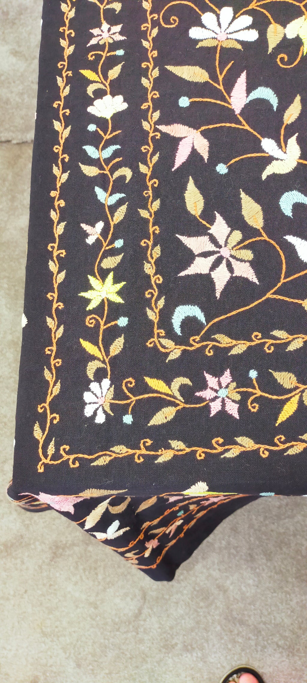 Midnight Garden Hand Embroidered Tablecloth