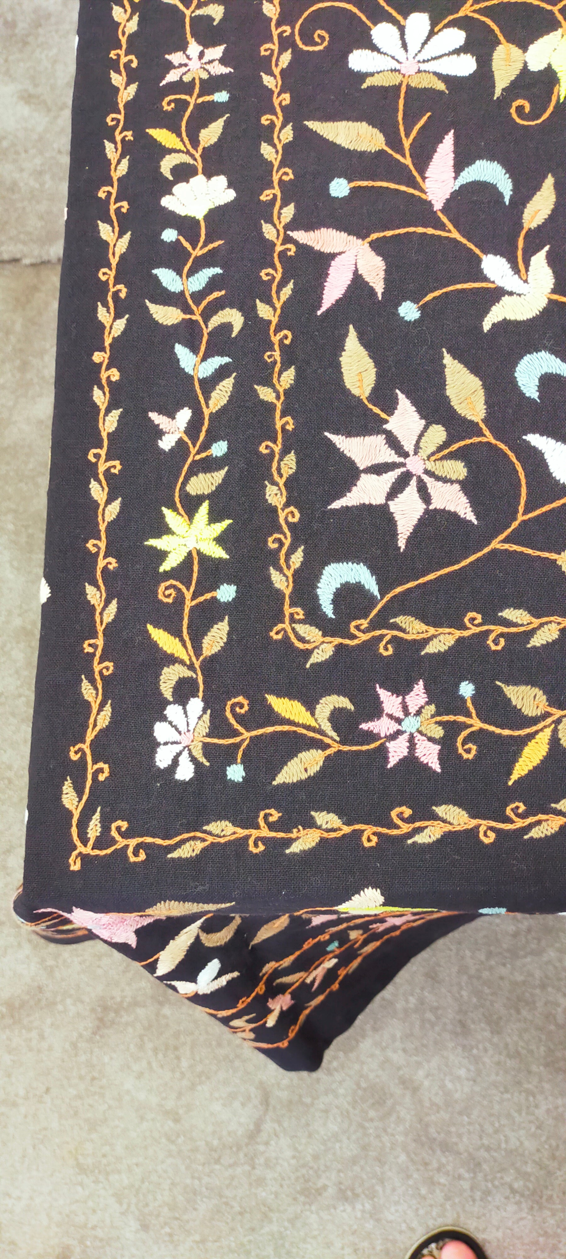 Midnight Garden Hand Embroidered Tablecloth