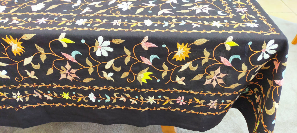 Midnight Garden Hand Embroidered Tablecloth