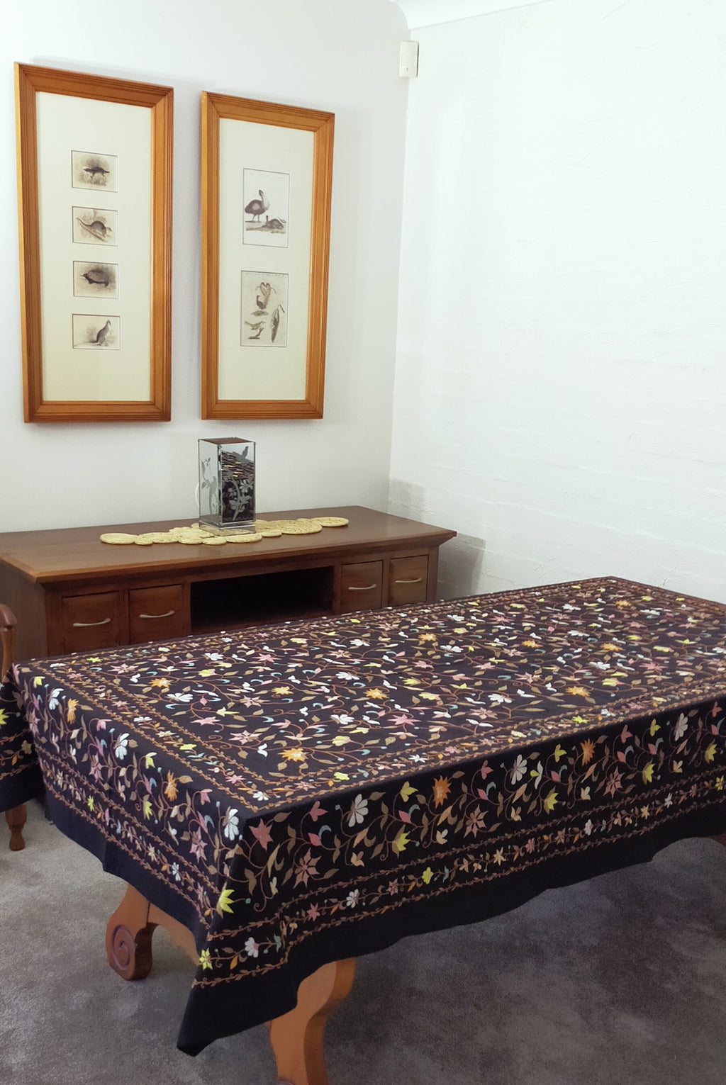 Midnight Garden Hand Embroidered Tablecloth