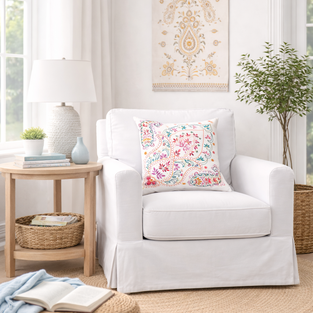 Paisley Cushion Cover - Hand Embroidered