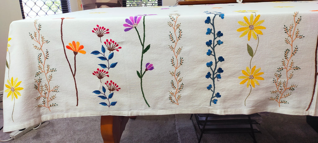 Wildflower Meadow Hand Embroidered Tablecloth